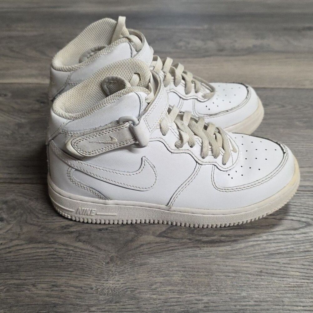 Nike Air Force 1 White Mid-Leather Sneakers Kids Size 1.5Y Mid Top DH2934-111